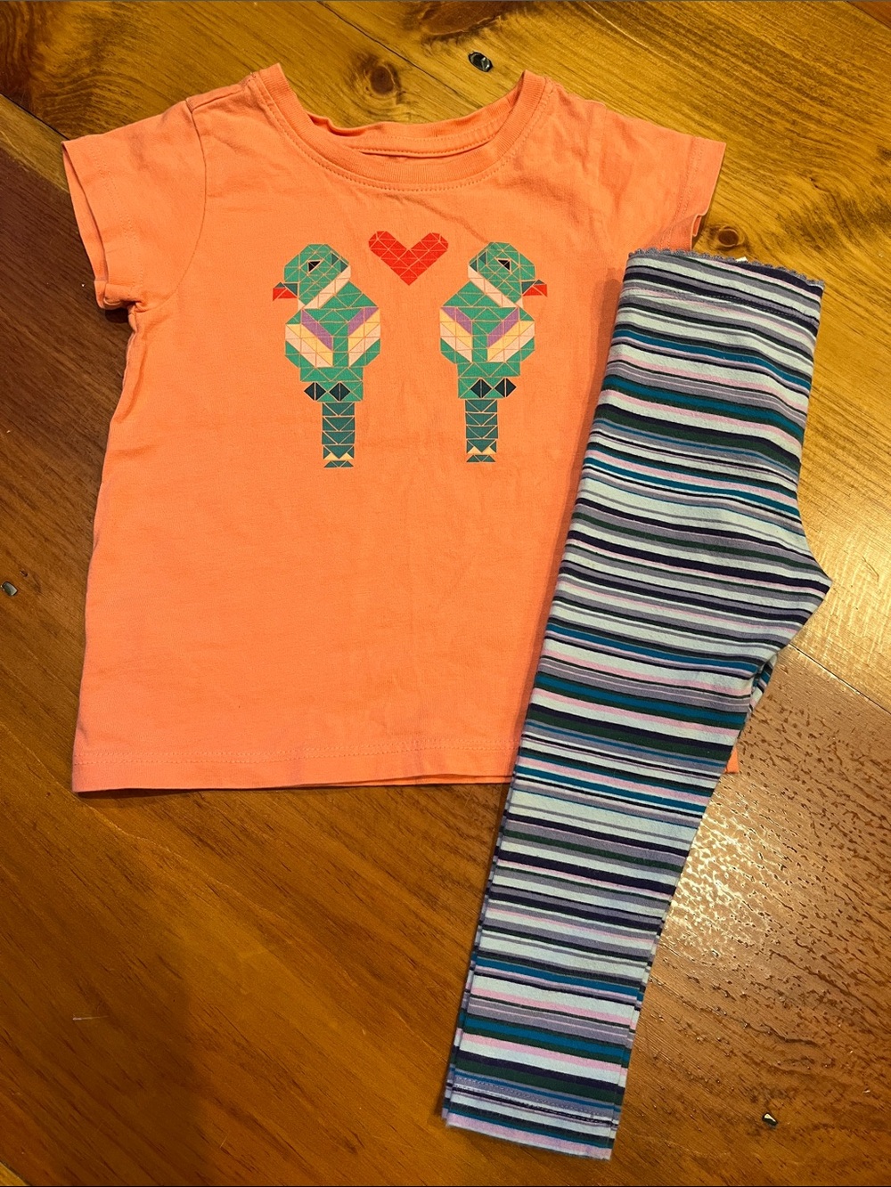 Set/2 TEA COLLECTION 2T Love Birds Tee & Leggings Stripe